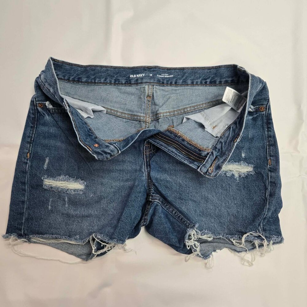 Old Navy Women’s High-Rise Slouch Straight Denim Shorts Size 10 Distressed